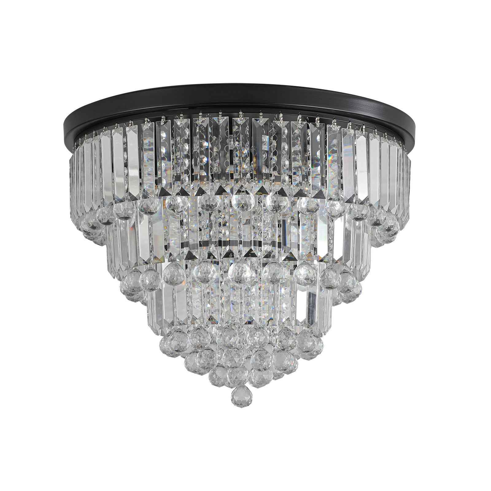 Black Six Light Crystal Flush Chandelier With Black Shades
