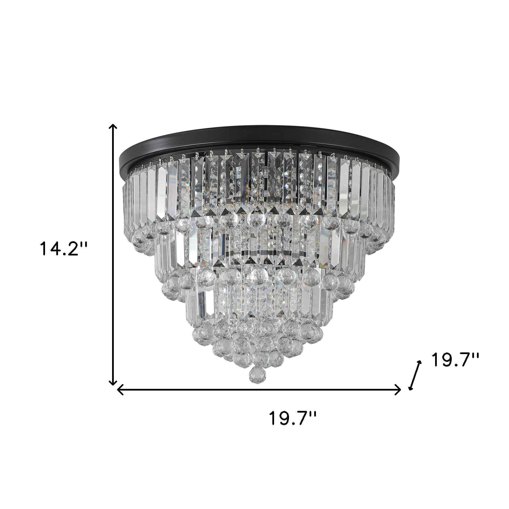 Black Six Light Crystal Flush Chandelier With Black Shades