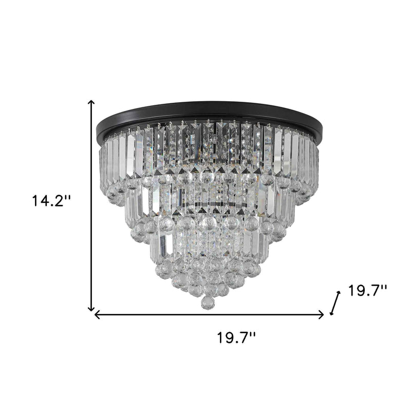 Black Six Light Crystal Flush Chandelier With Black Shades
