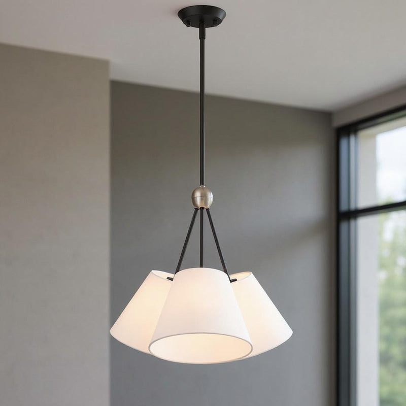 Black Three Light Dimmable Chandelier With Shades