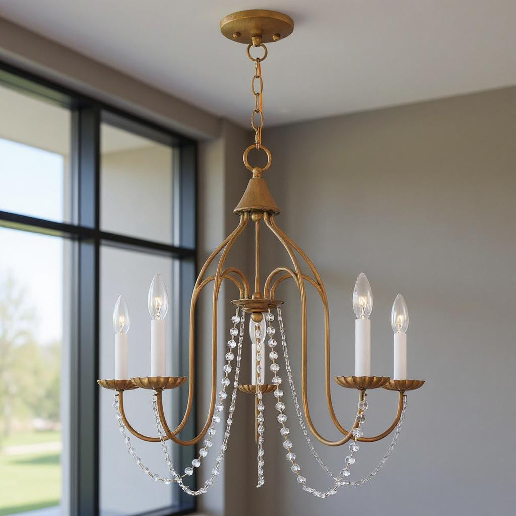 Five Light Dimmable Chandelier With Shades
