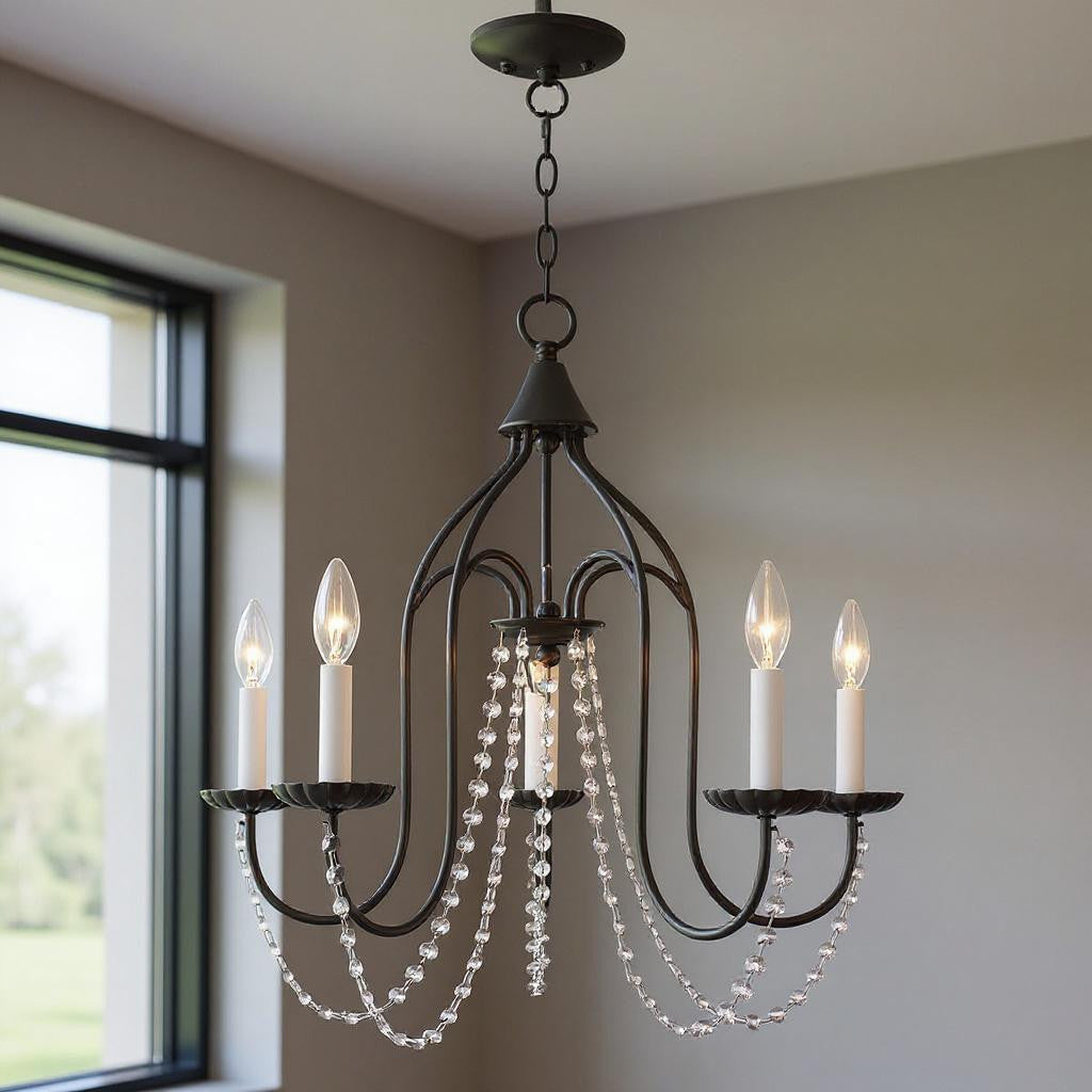 Five Light Dimmable Chandelier With Shades