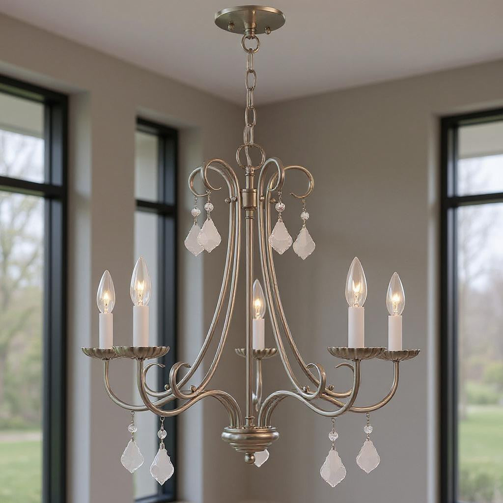 Five Light Dimmable Chandelier With Shades