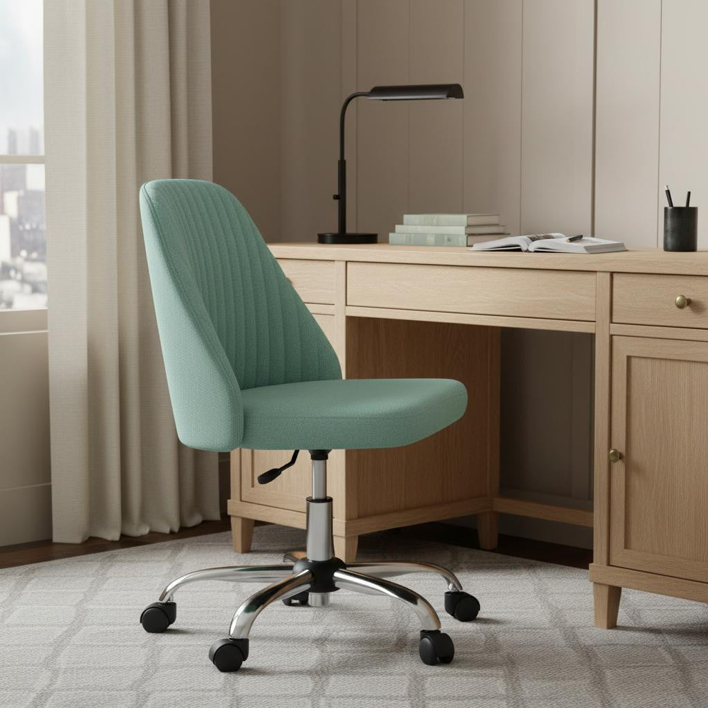 Green and Silver Adjustable Height Swivel Rolling Office Chair