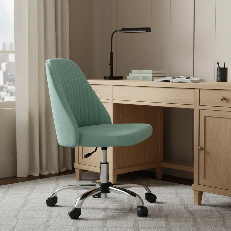 Green and Silver Adjustable Height Swivel Rolling Office Chair