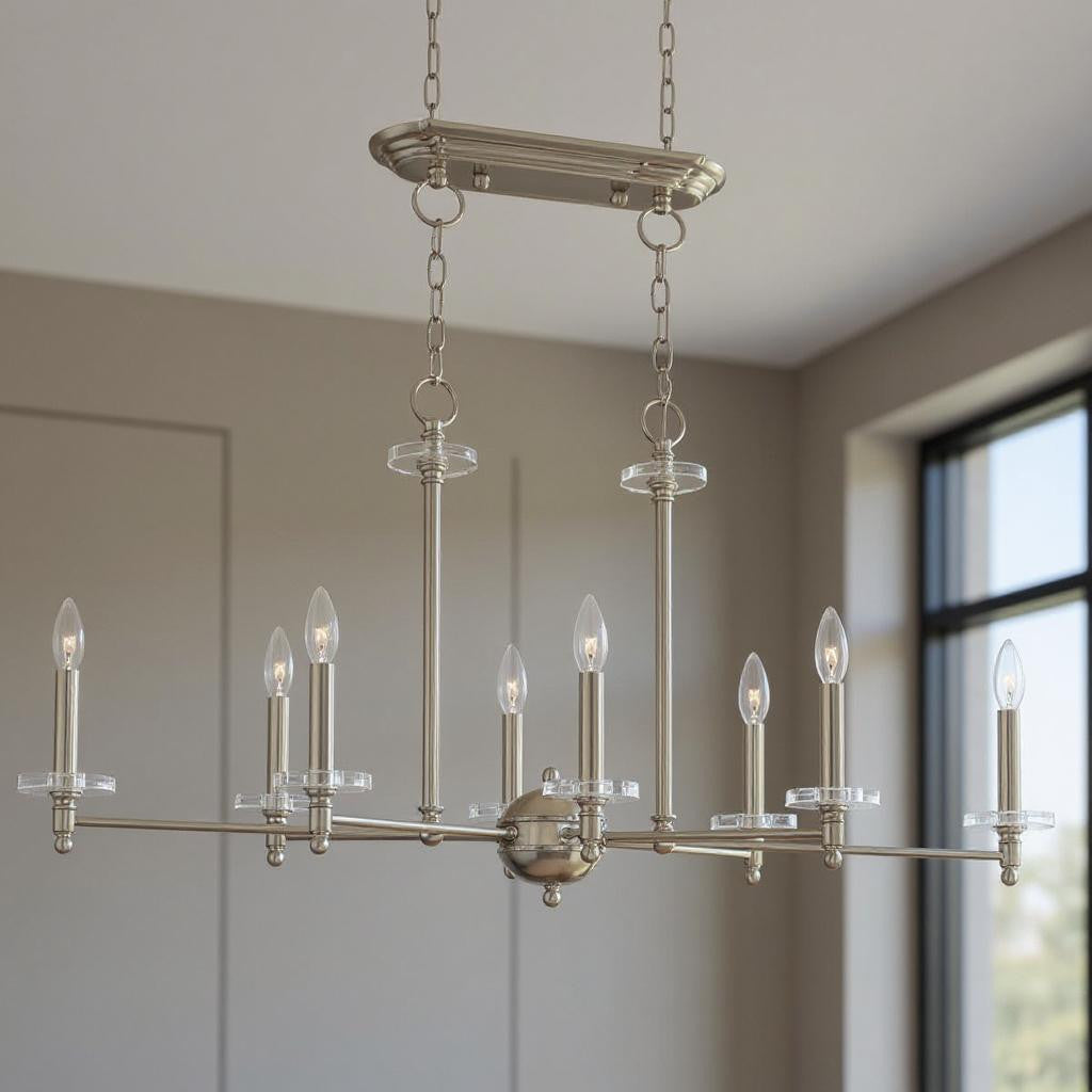 Eight Light Dimmable Chandelier With Shades