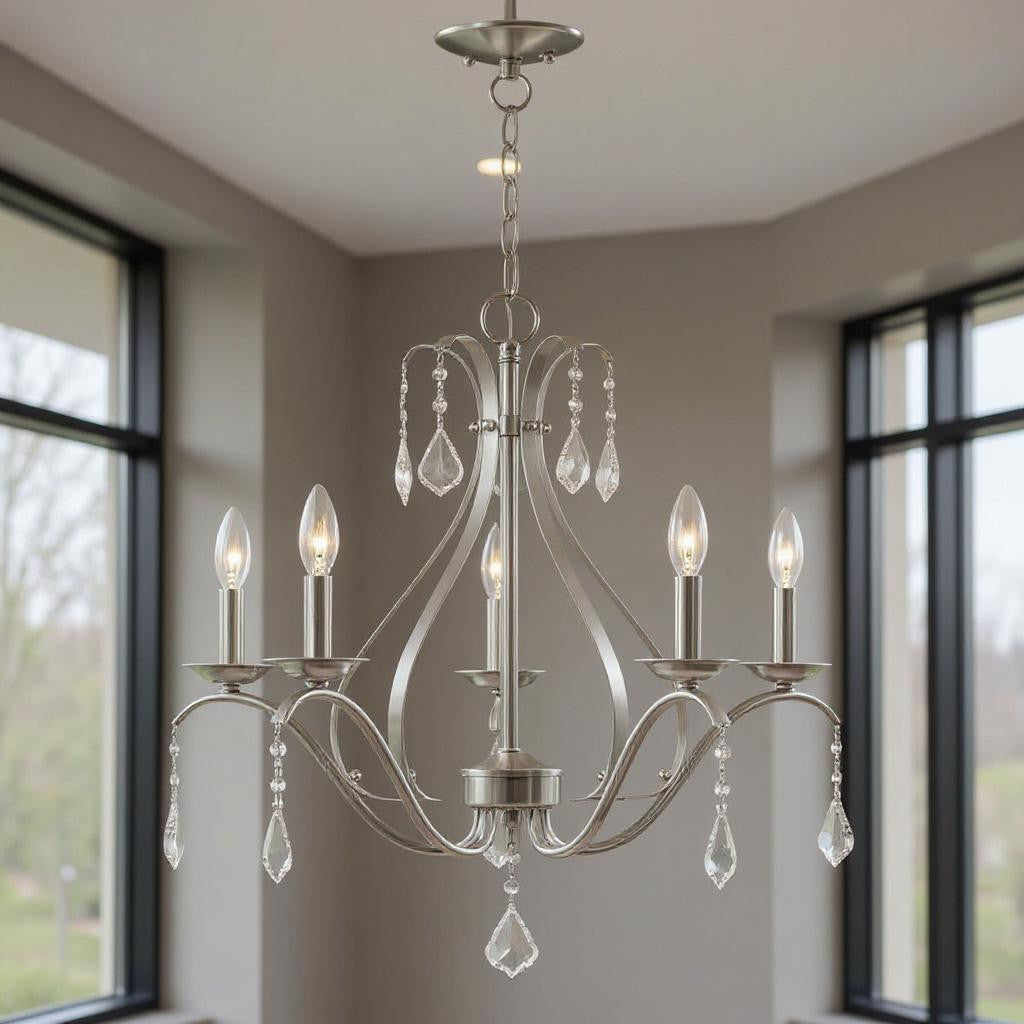 Five Light Dimmable Chandelier With Shades