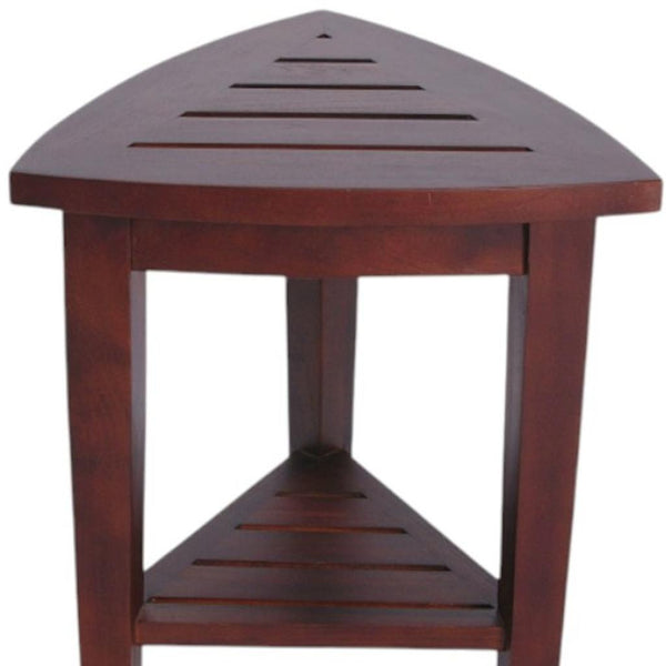 Compact Teak Corner Shower  Outdoor Bench With Shelf In Brown Finish - Bed & Bath