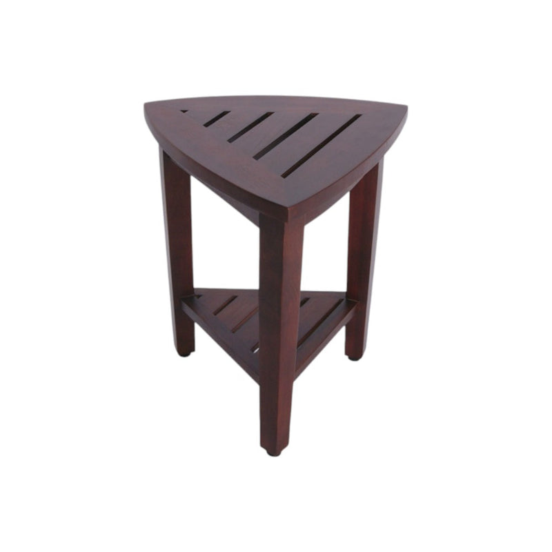 Compact Teak Corner Shower  Outdoor Bench With Shelf In Brown Finish - Bed & Bath