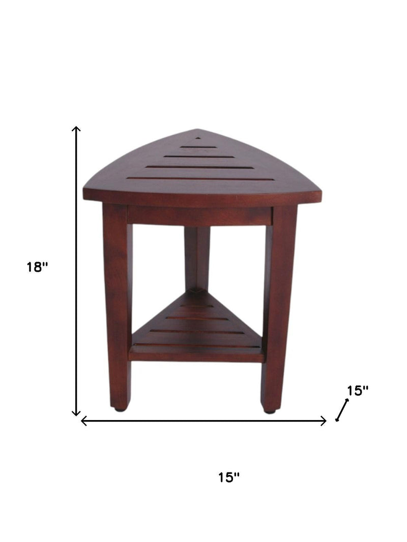 Compact Teak Corner Shower  Outdoor Bench With Shelf In Brown Finish - Bed & Bath