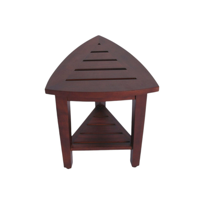 Compact Teak Corner Shower  Outdoor Bench With Shelf In Brown Finish - Bed & Bath