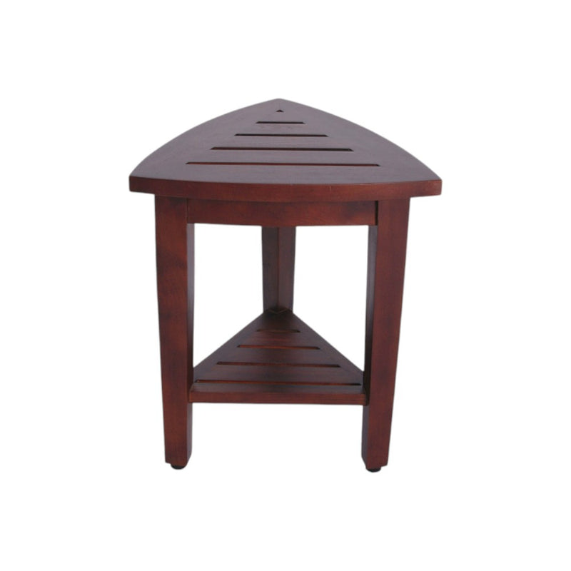 Compact Teak Corner Shower  Outdoor Bench With Shelf In Brown Finish - Bed & Bath