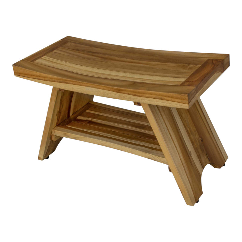 Rectangular Teak Shower Stool Or Bench With Shelf In Natural Finish - Bed & Bath