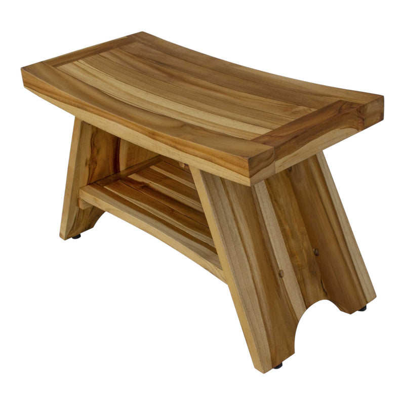 Rectangular Teak Shower Stool Or Bench With Shelf In Natural Finish - Bed & Bath