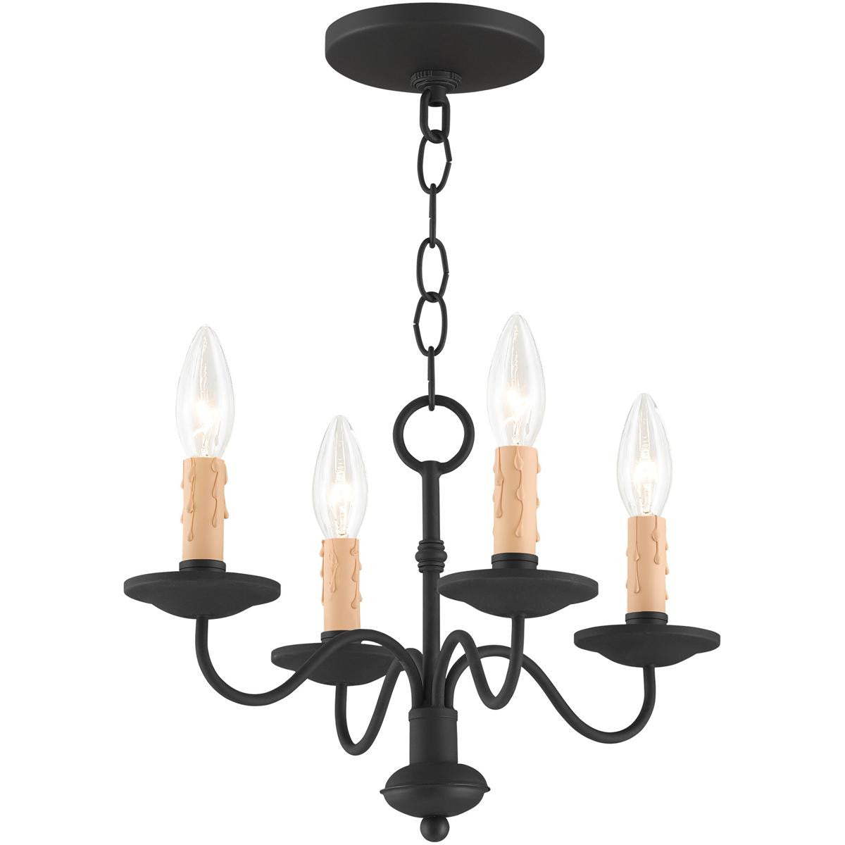 Black Four Light Dimmable Chandelier With Shades