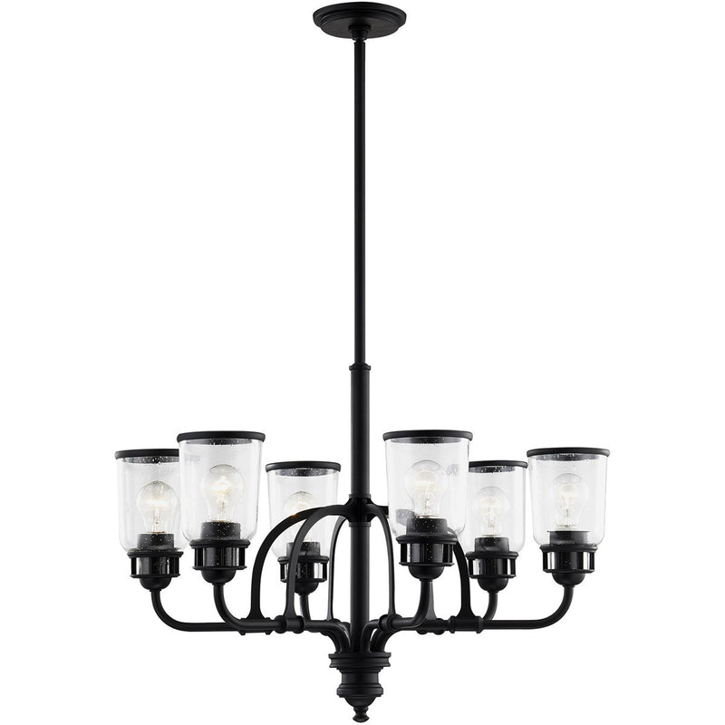 Black Six Light Dimmable Chandelier With Shades