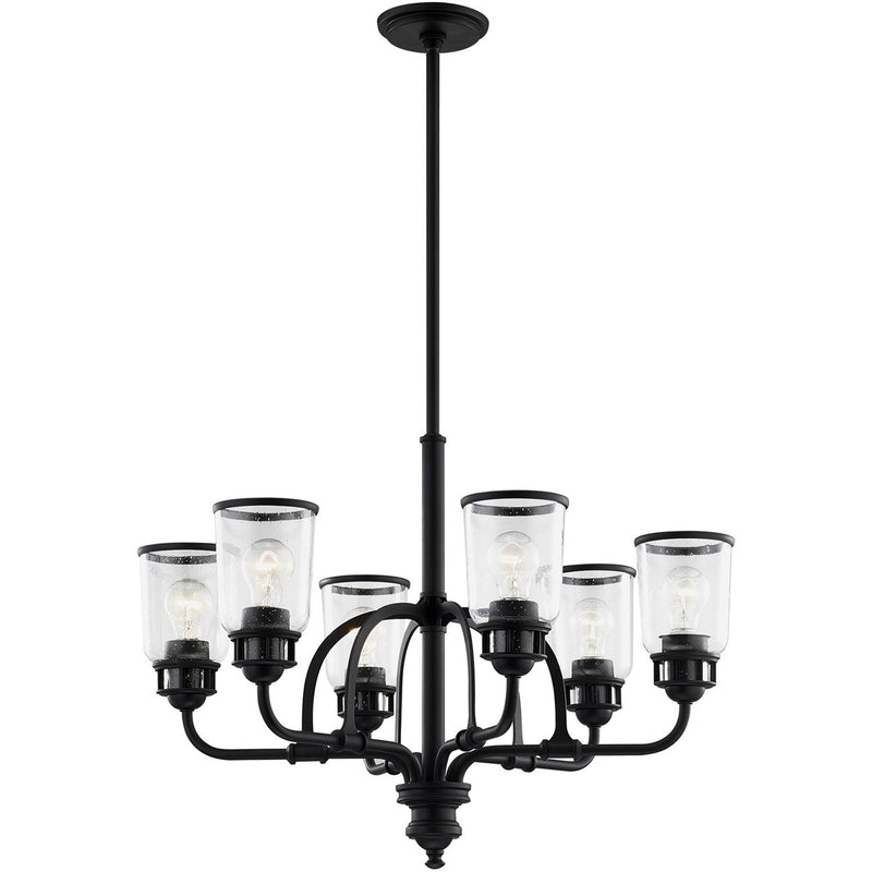 Black Six Light Dimmable Chandelier With Shades
