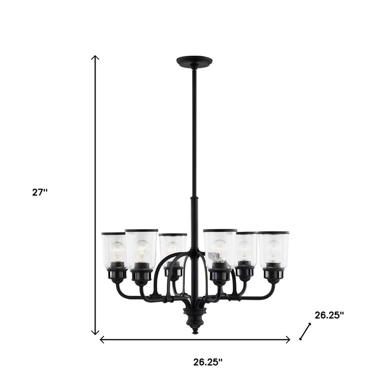 Black Six Light Dimmable Chandelier With Shades