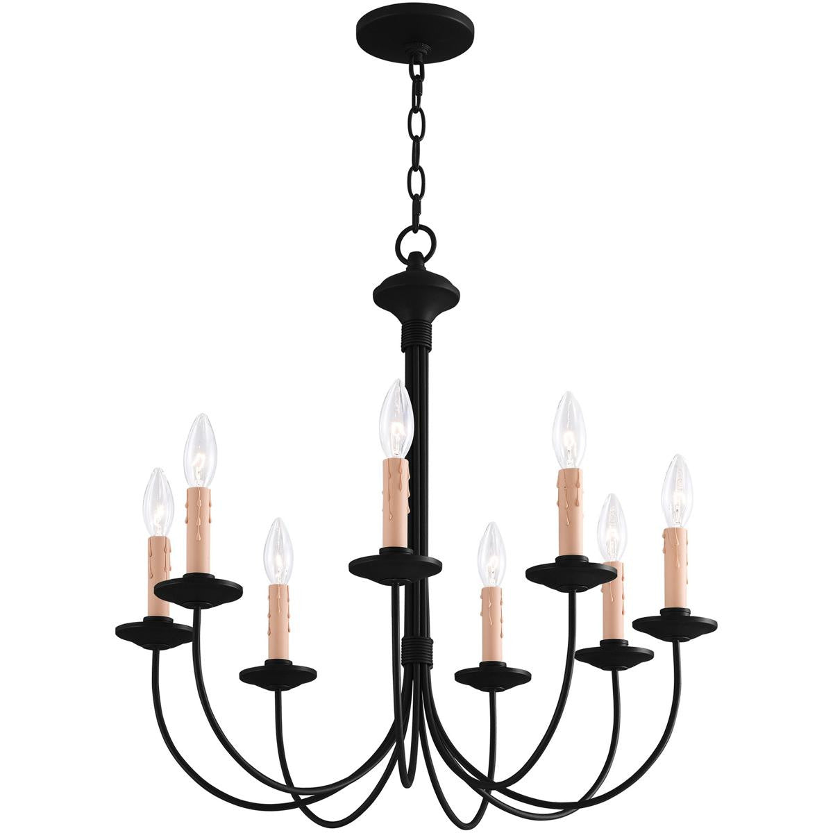 Black Eight Light Dimmable Chandelier With Shades