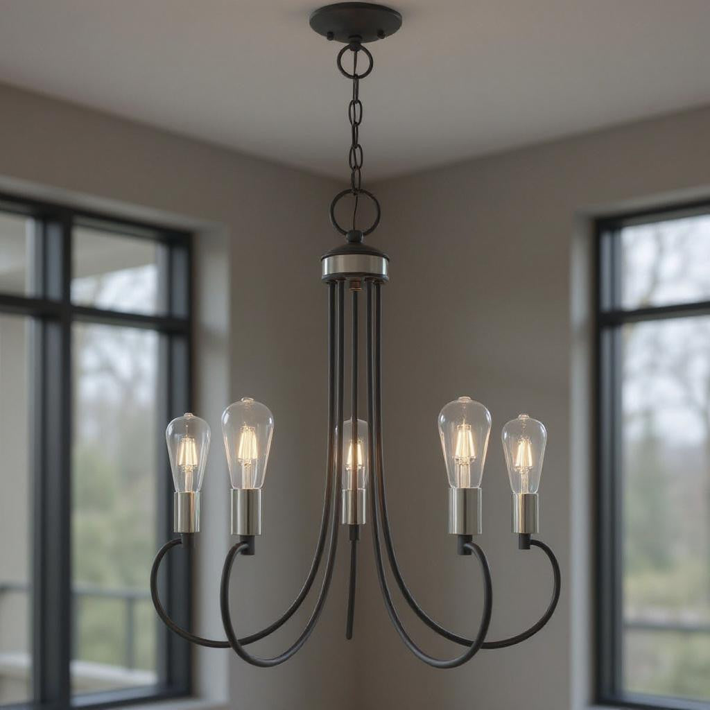 Five Light Dimmable Chandelier With Shades Default Title