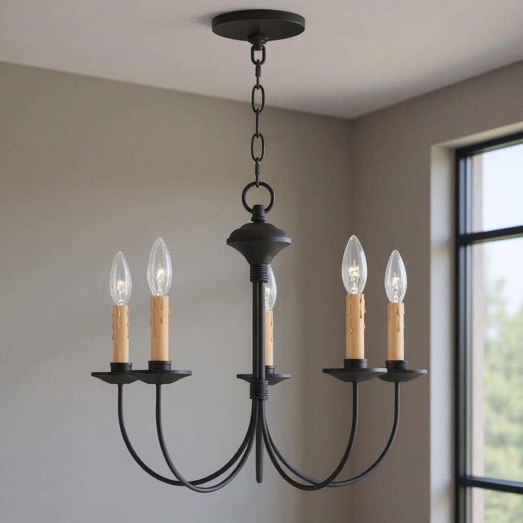 Black Five Light Dimmable Chandelier With Shades