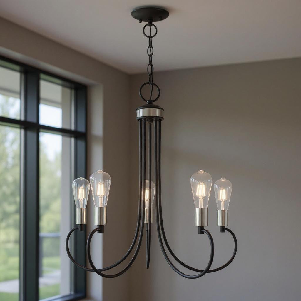 Five Light Dimmable Chandelier With Shades
