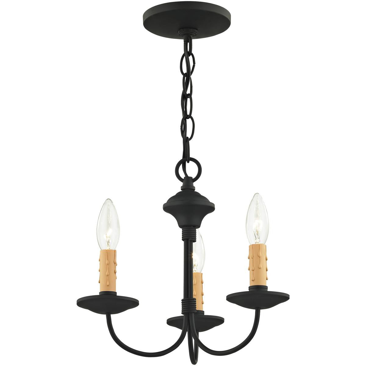 Black Three Light Dimmable Chandelier With Shades