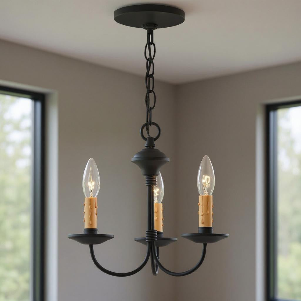 Black Three Light Dimmable Chandelier With Shades