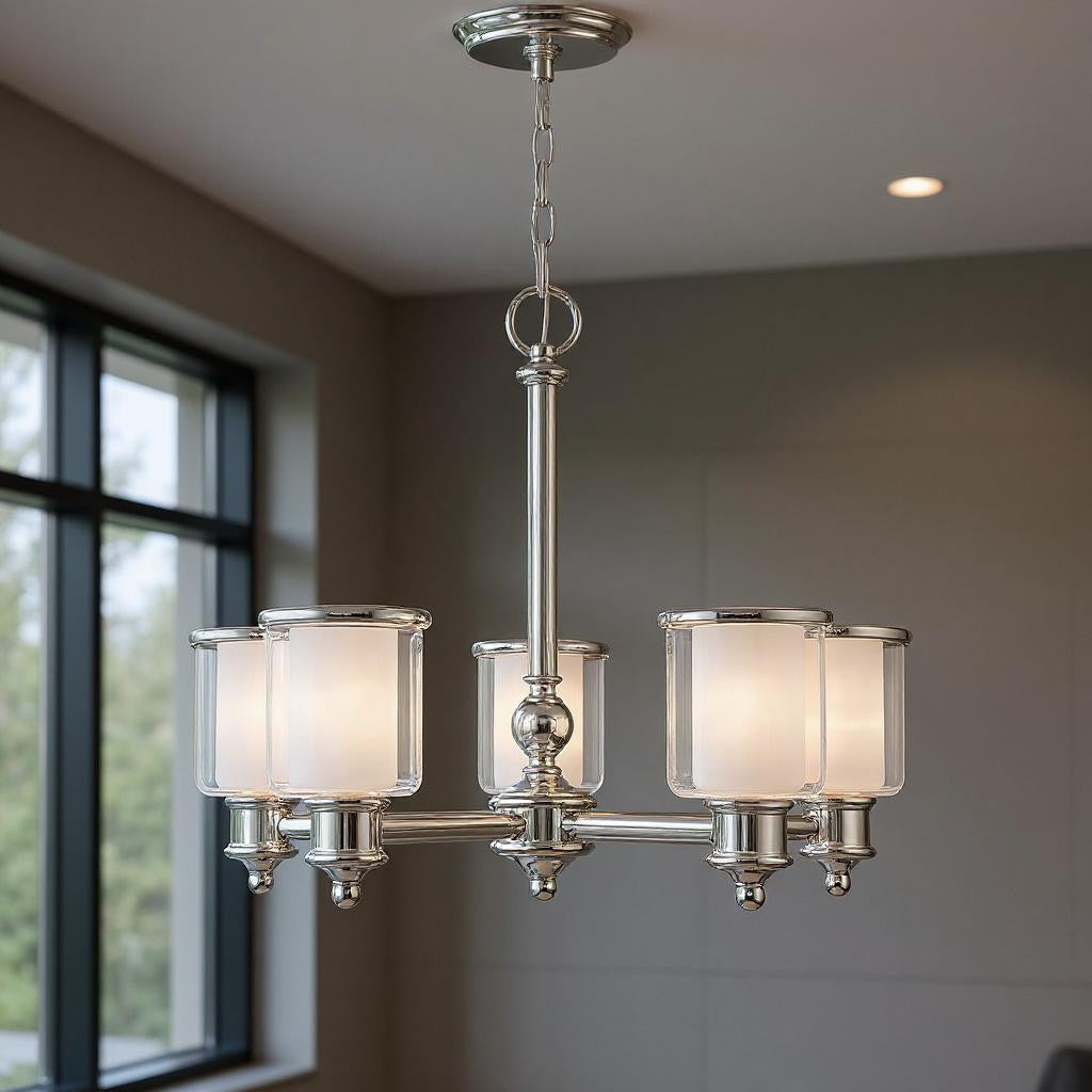 Five Light Dimmable Chandelier With Shades
