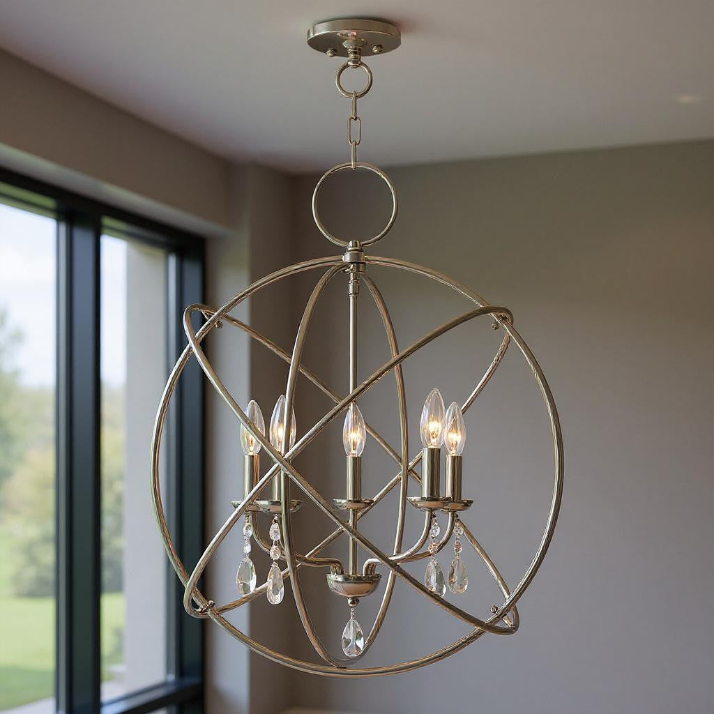 Five Light Dimmable Chandelier With Shades