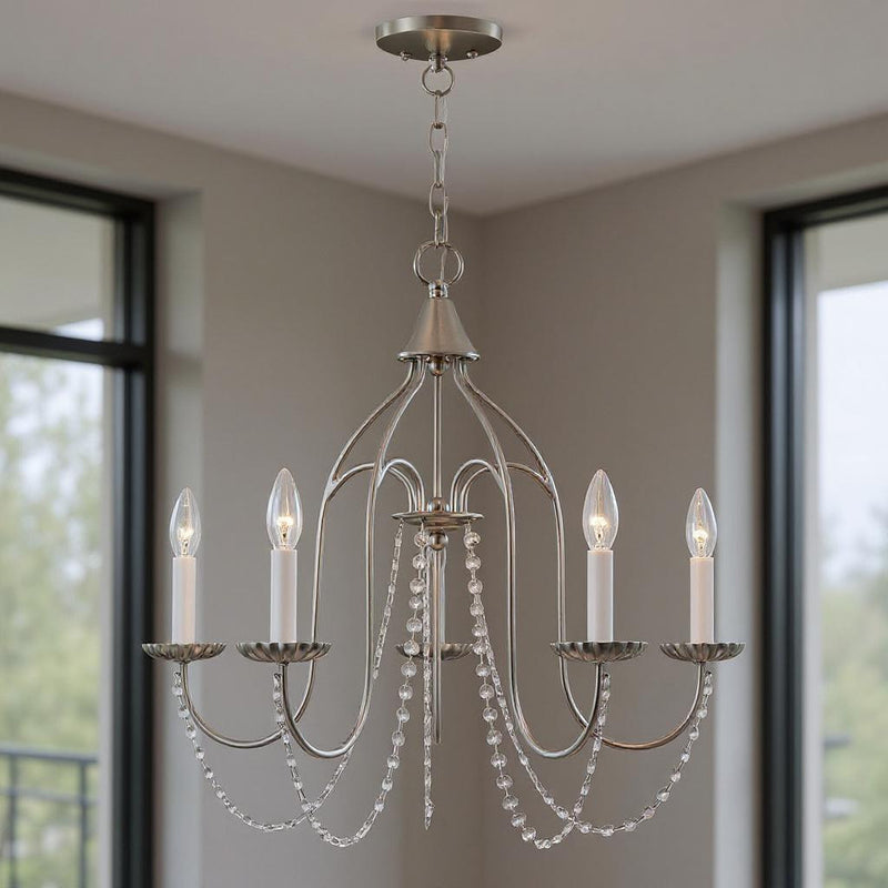 Five Light Dimmable Chandelier With Shades
