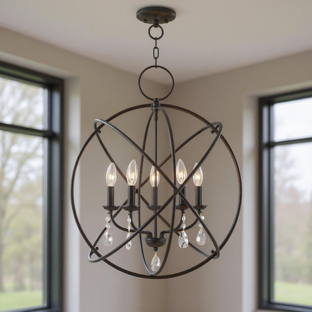 Five Light Dimmable Chandelier With Shades Default Title
