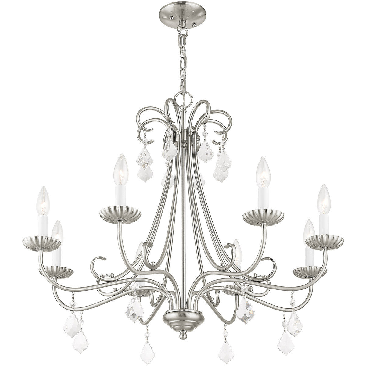 Eight Light Dimmable Chandelier With Shades