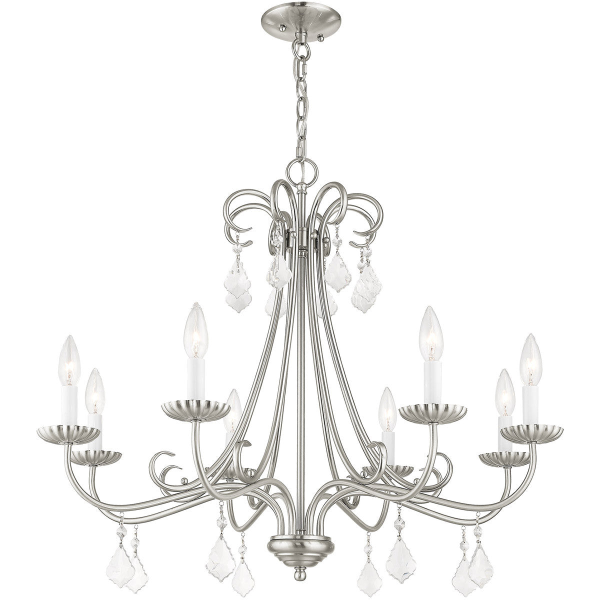 Eight Light Dimmable Chandelier With Shades