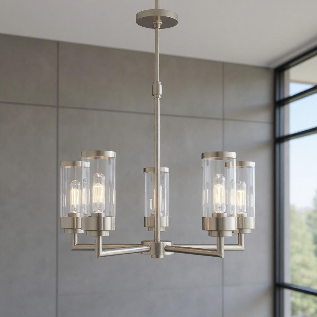 Five Light Dimmable Chandelier With Shades