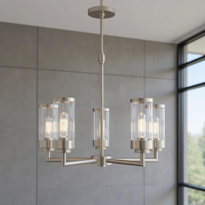 Five Light Dimmable Chandelier With Shades