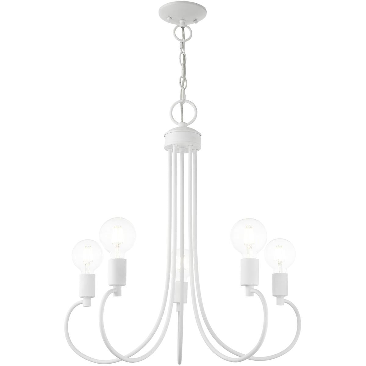 White Five Light Dimmable Chandelier With Shades
