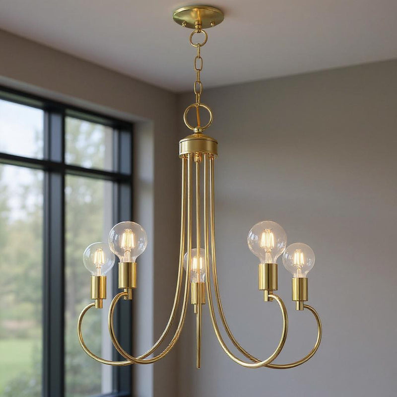 Five Light Dimmable Chandelier With Shades