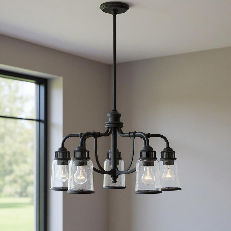 Black Five Light Dimmable Chandelier With Shades