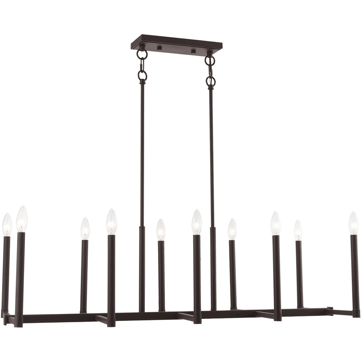 Bronze Ten Light Dimmable Chandelier With Shades