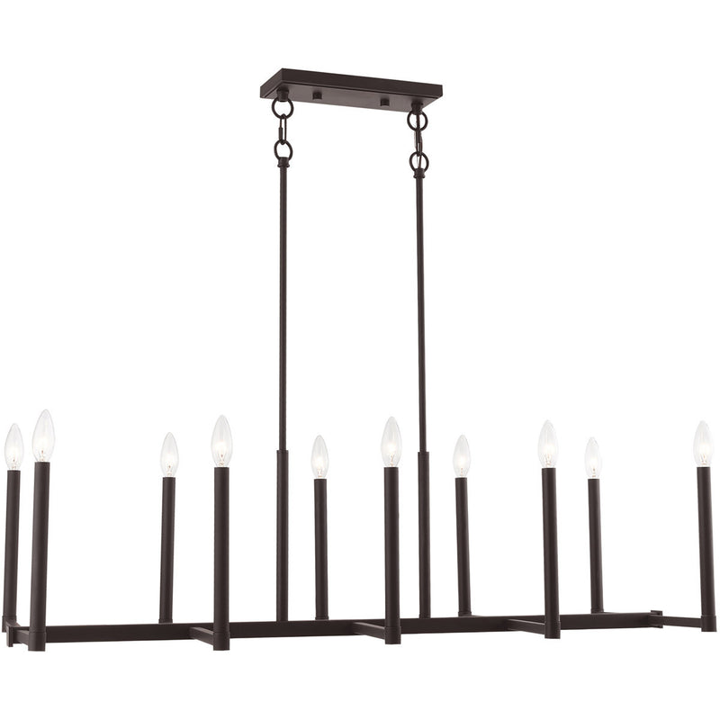 Bronze Ten Light Dimmable Chandelier With Shades