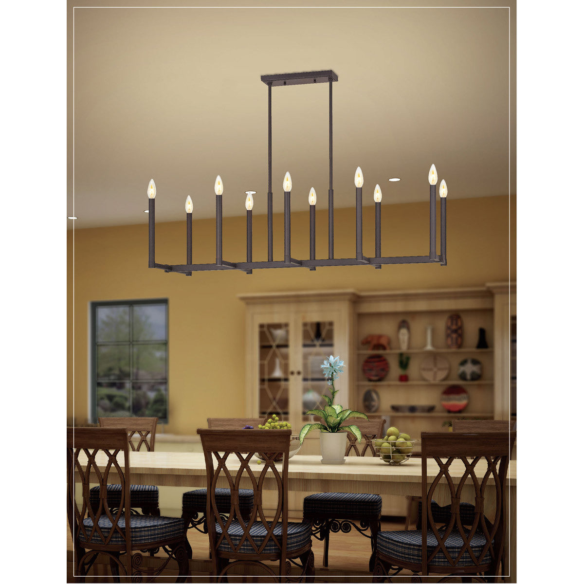 Bronze Ten Light Dimmable Chandelier With Shades