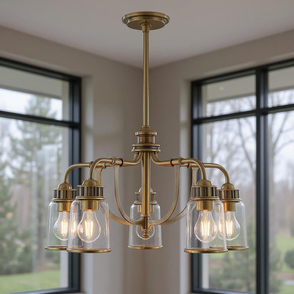 Five Light Dimmable Chandelier With Shades Default Title