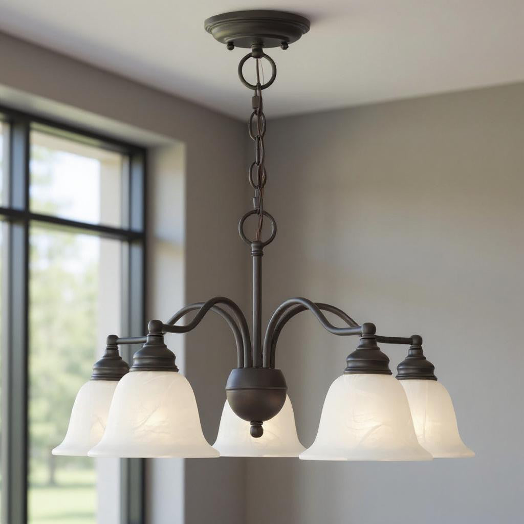 Bronze Five Light Dimmable Chandelier With Shades