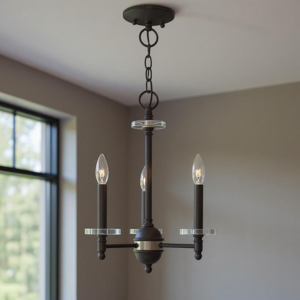 Bronze Three Light Dimmable Chandelier With Shades