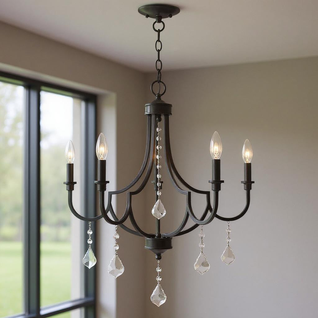 Five Light Dimmable Chandelier With Shades
