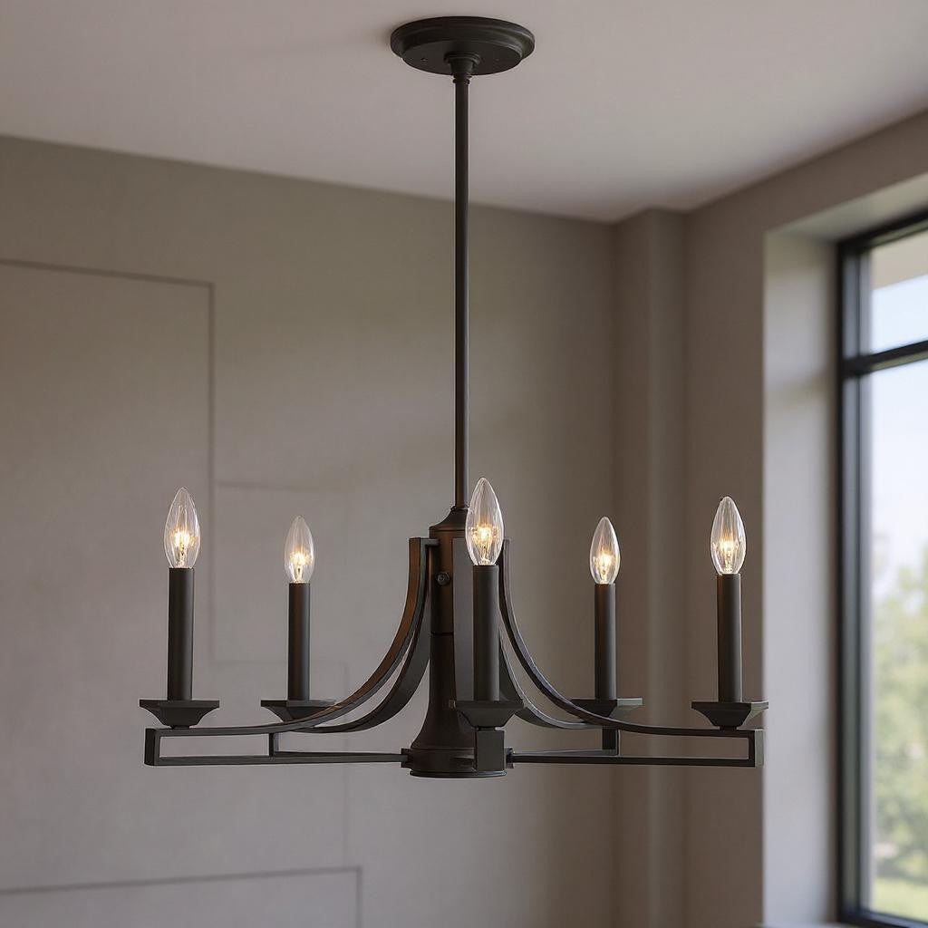 Bronze Six Light Dimmable Chandelier With Shades