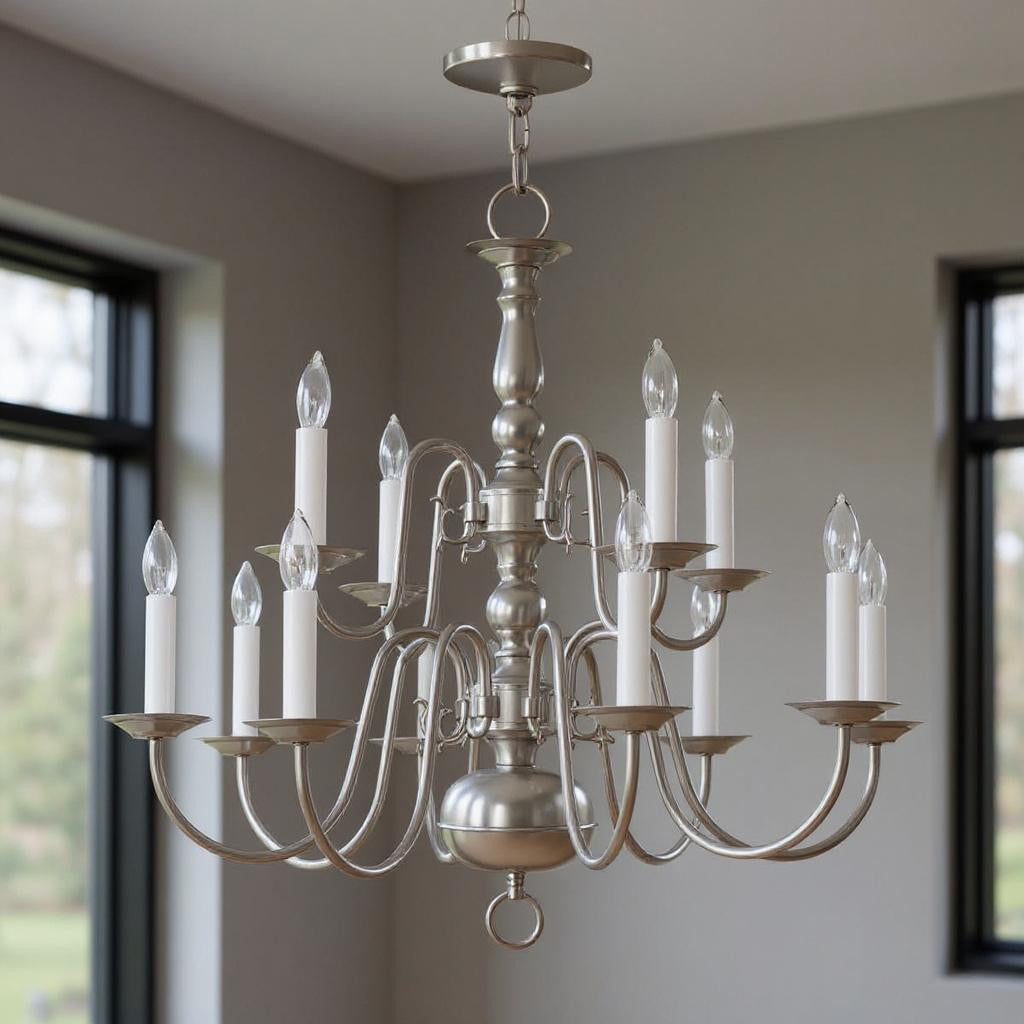 Twelve Light Dimmable Chandelier With Shades