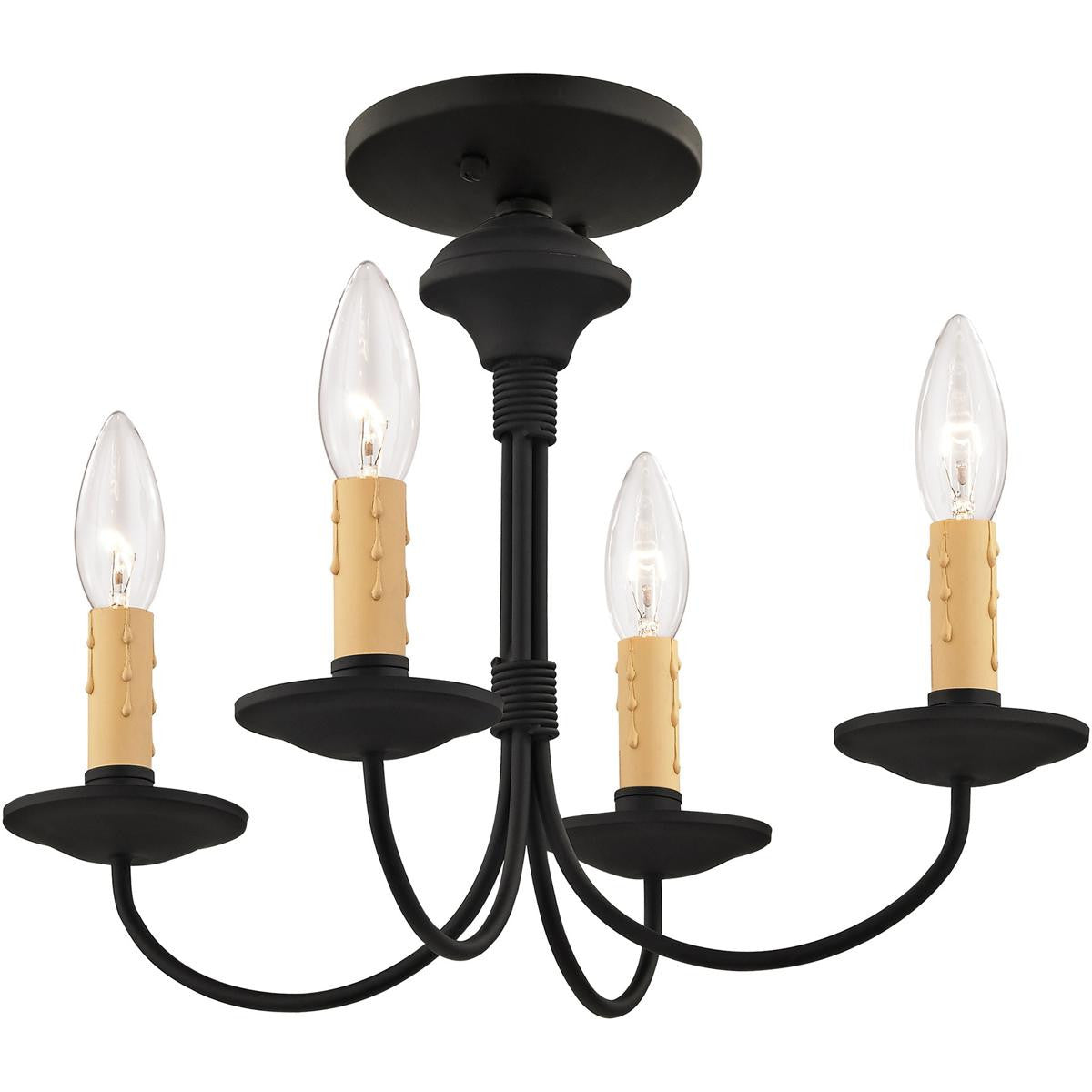 Black Four Light Dimmable Chandelier With Shades