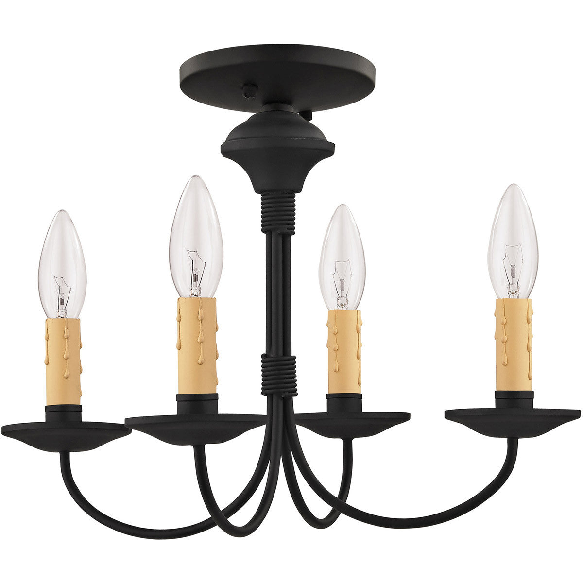 Black Four Light Dimmable Chandelier With Shades